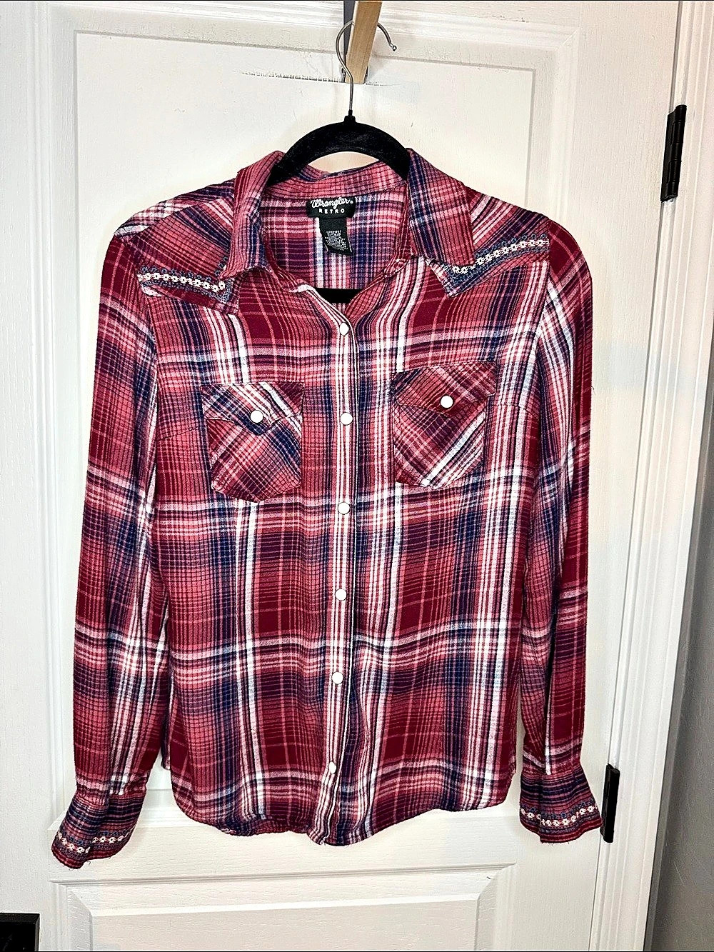 Wrangler Retro Plaid Western Shirt in Red & Blue Size Small